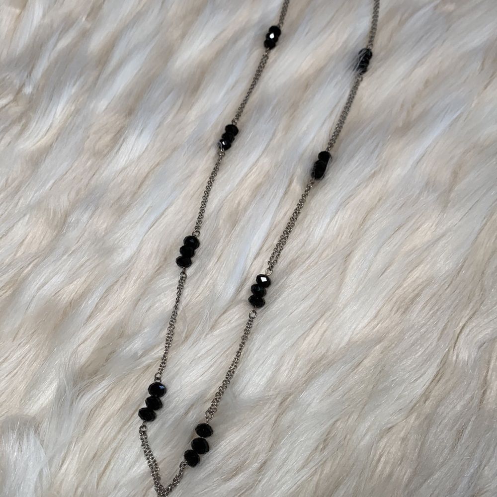 Women's Black Geometric Beaded Chain Necklace